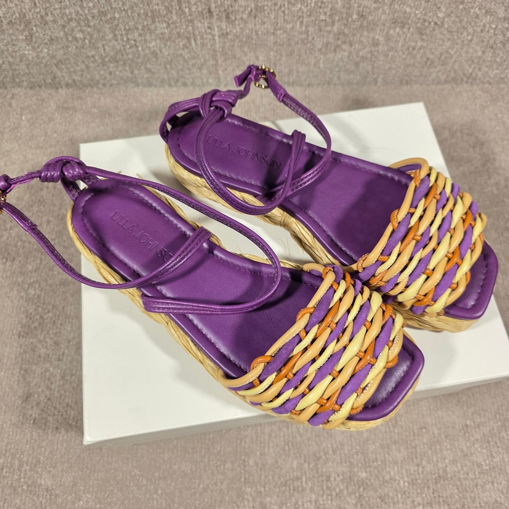 Ulla Johnson Purple Woven Raffia Platform Sandals Size 40 New In Box - Picture 2 of 7